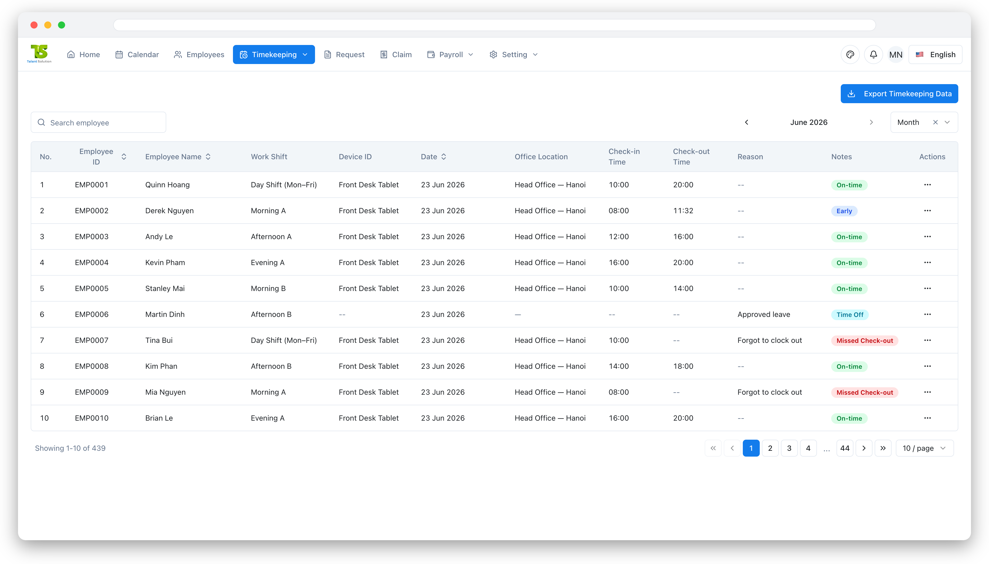 Time management and attendance tracking