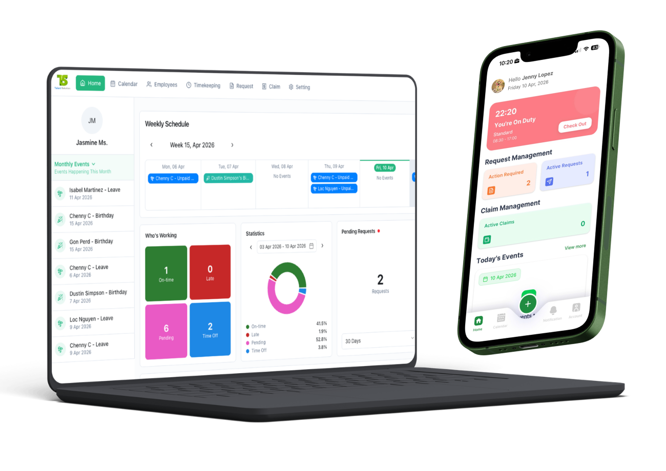 TalentHR Dashboard on Laptop and Mobile App